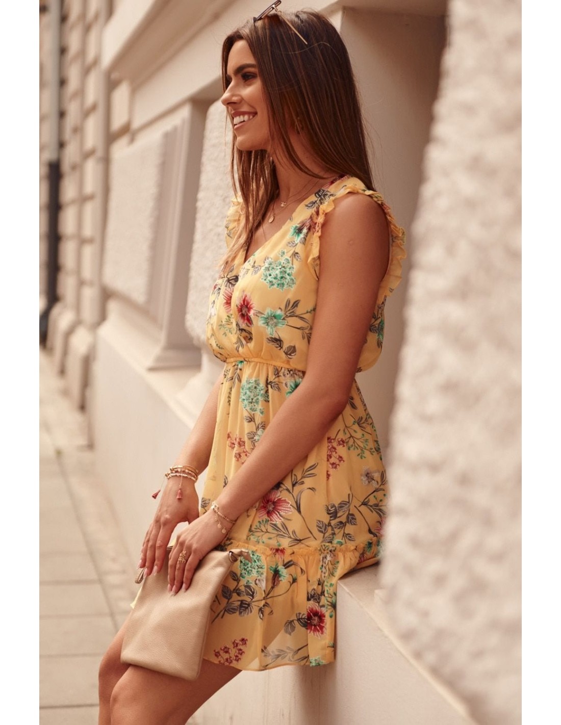 Delicate yellow floral dress PR3187 - Online store - Boutique